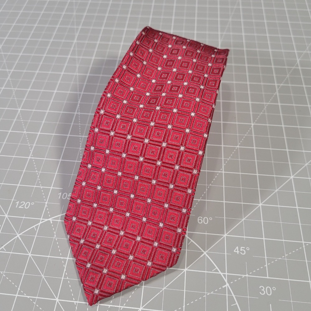 Donald J. Trump Silk Necktie Red Check Gold Bar Long 60" Tie